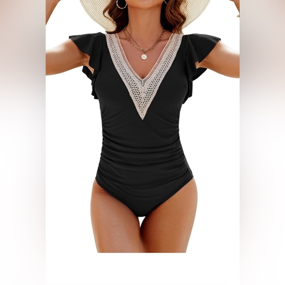 Bloom Jelly women’s large one-piece swimsuit, ruffle sleeve, black - Picture 5 of 13